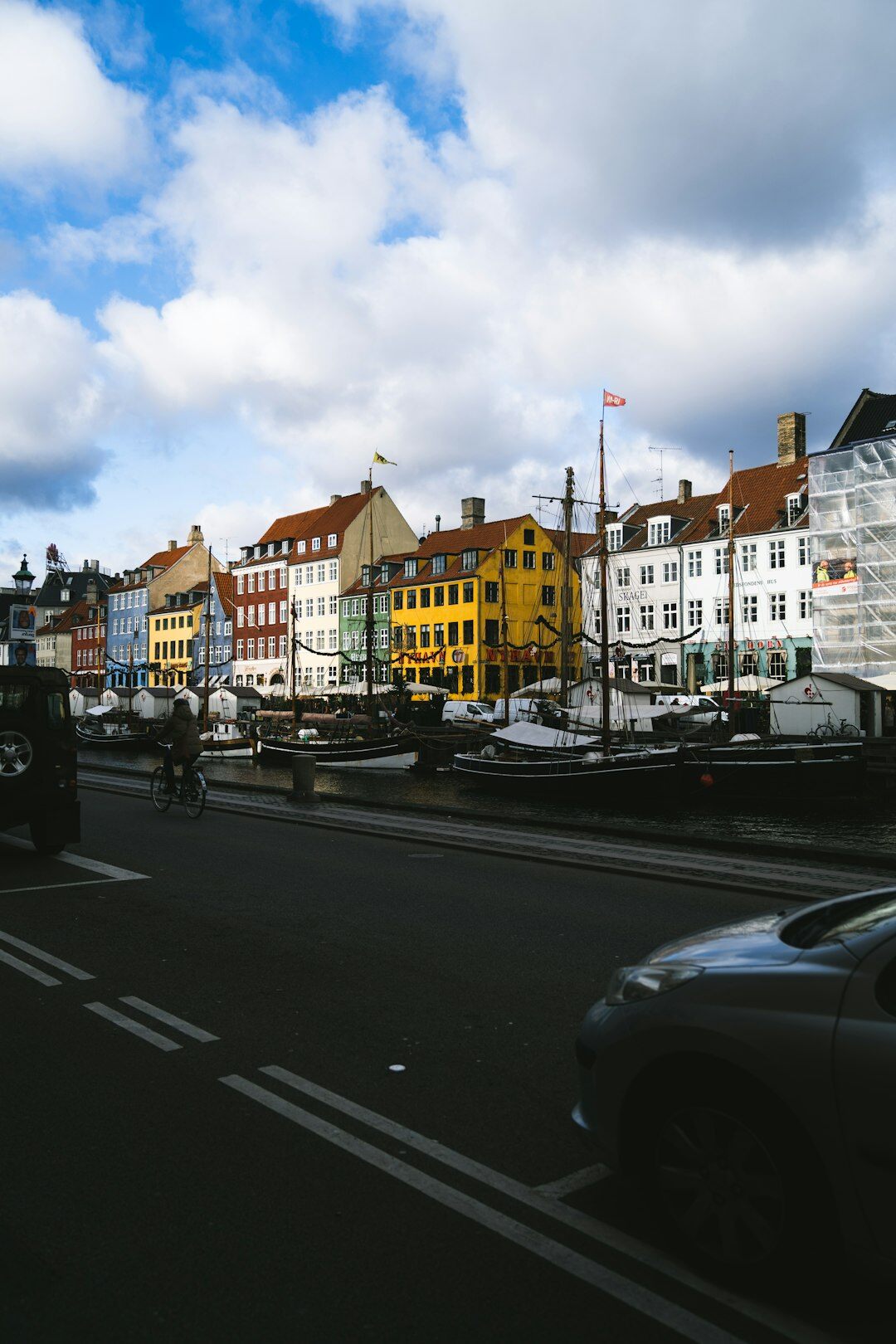 Documentary photo of a Danish coastal town street with colourful houses